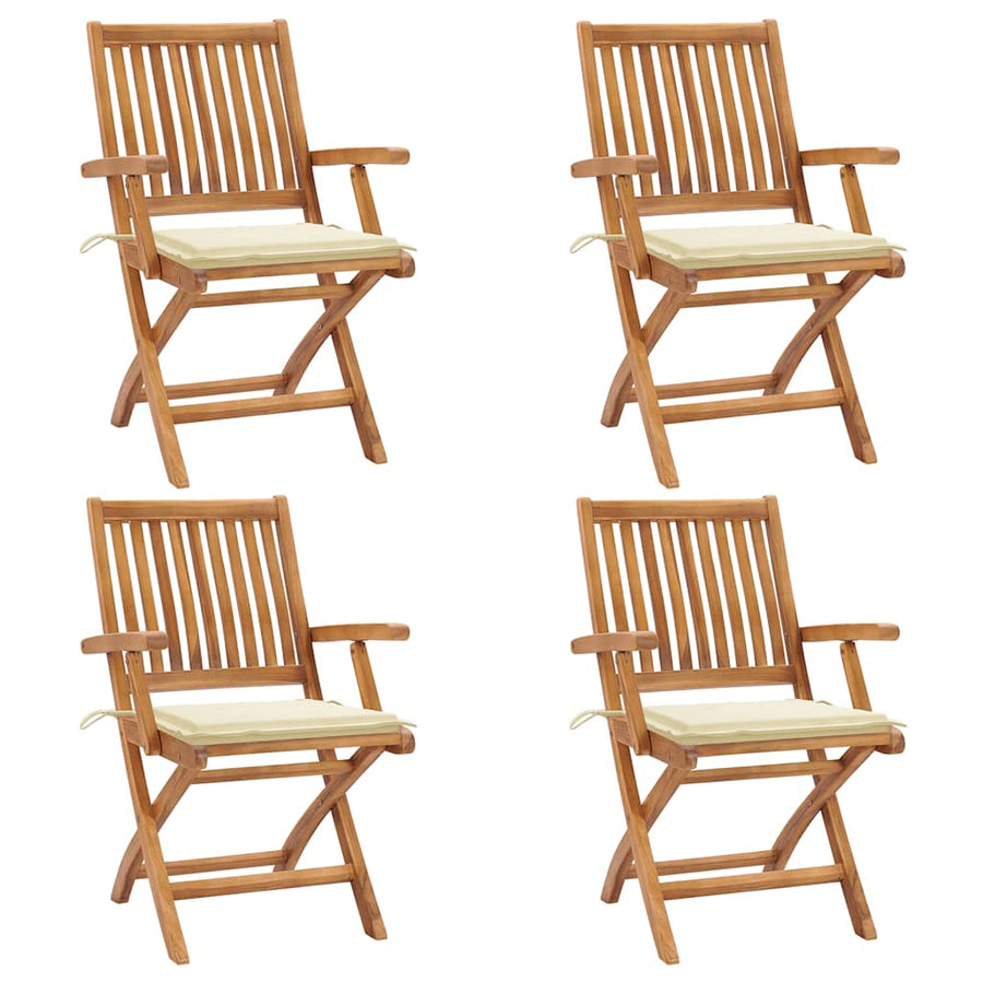 Tuinstoelen Inklapbaar Met Kussens Massief Teakhout Crème 1 4