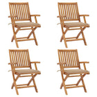 Garden chairs 4 pcs foldable with cushions solid teak wood