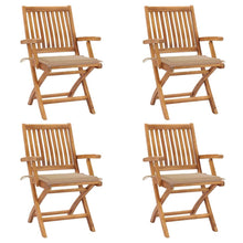 Tuinstoelen 4 St Inklapbaar Met Kussens Massief Teakhout Beige Met armleuning