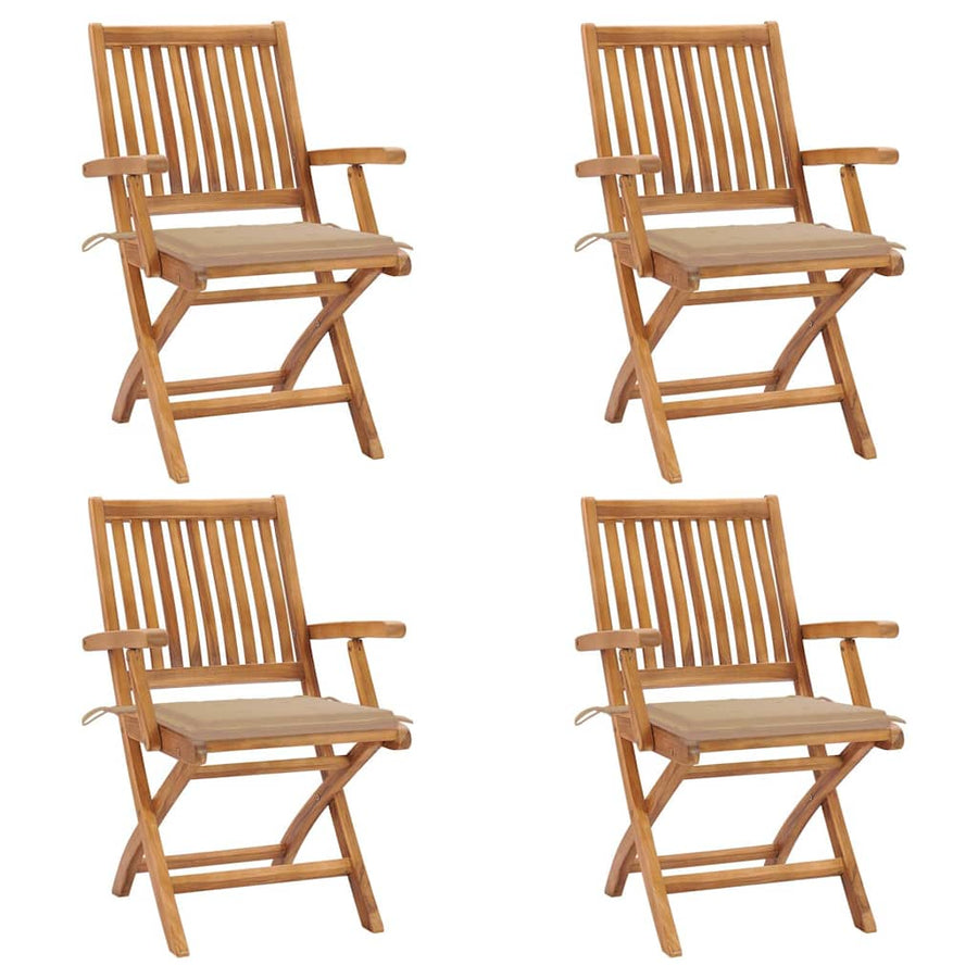 Tuinstoelen 4 St Inklapbaar Met Kussens Massief Teakhout Beige Met armleuning