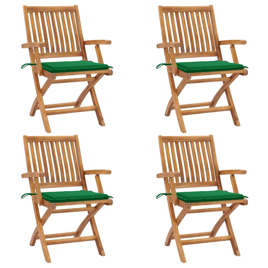 Tuinstoelen Inklapbaar Met Kussens Massief Teakhout Groen 1