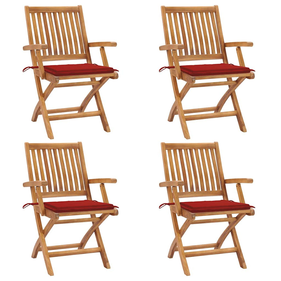 Tuinstoelen Inklapbaar Met Kussens Massief Teakhout Rood 1