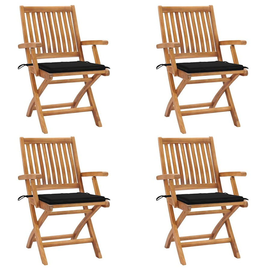 Tuinstoelen 4 st inklapbaar met kussens massief teakhout