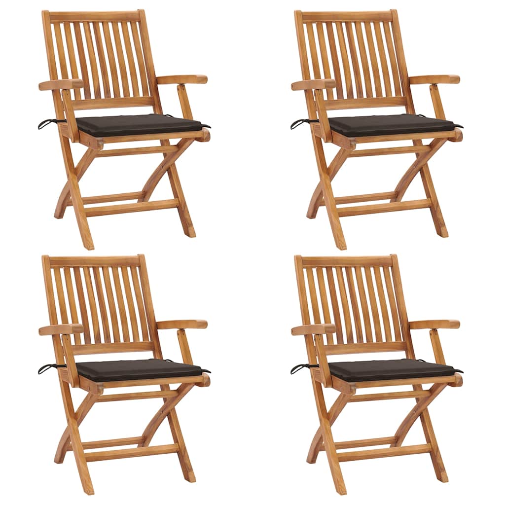 Tuinstoelen 4 St Inklapbaar Met Kussens Massief Teakhout Taupe Met armleuning