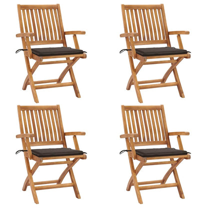 Tuinstoelen 4 St Inklapbaar Met Kussens Massief Teakhout Taupe Met armleuning