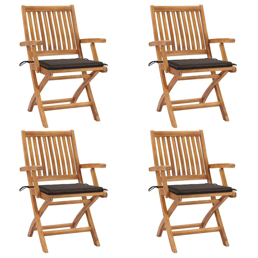 Tuinstoelen 4 St Inklapbaar Met Kussens Massief Teakhout Taupe Met armleuning