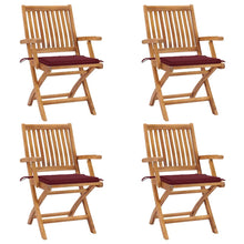 Tuinstoelen 4 St Inklapbaar Met Kussens Massief Teakhout Wijnrood Met armleuning