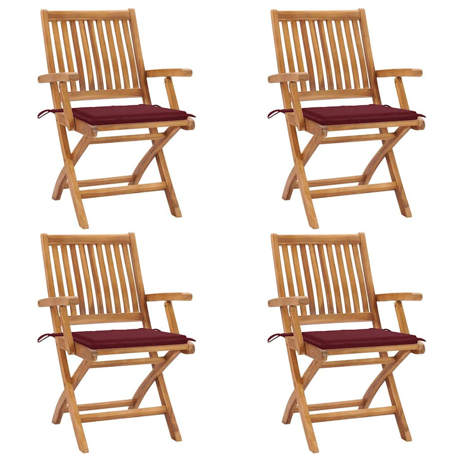 Tuinstoelen 4 St Inklapbaar Met Kussens Massief Teakhout Wijnrood Met armleuning