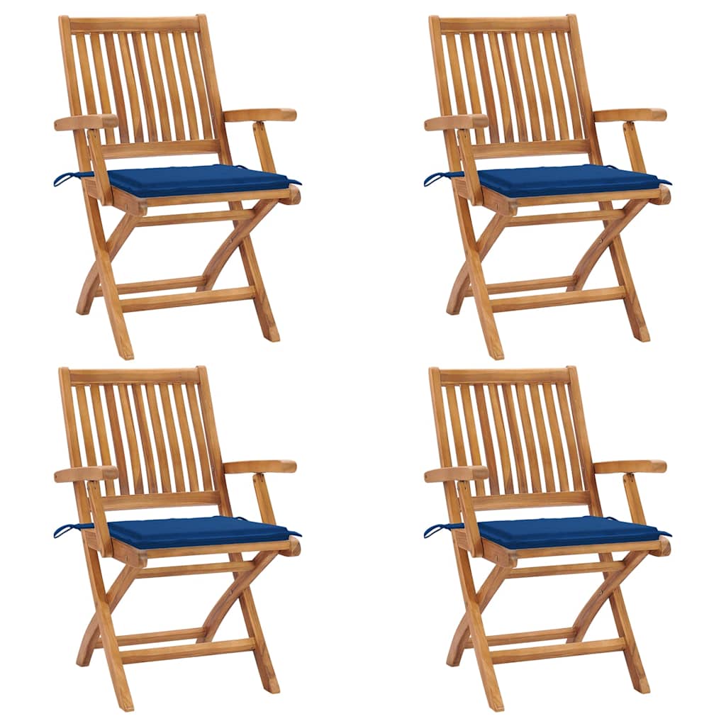 Tuinstoelen 4 St Inklapbaar Met Kussens Massief Teakhout koningsblauw Met armleuning