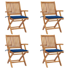 Tuinstoelen 4 St Inklapbaar Met Kussens Massief Teakhout koningsblauw Met armleuning