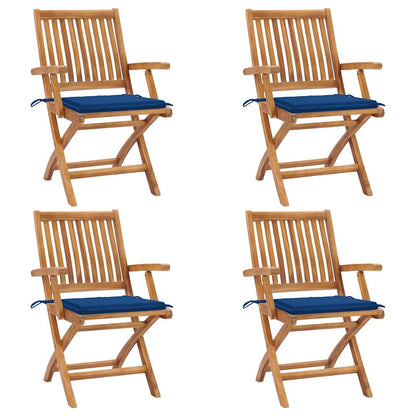 Tuinstoelen 4 St Inklapbaar Met Kussens Massief Teakhout koningsblauw Met armleuning
