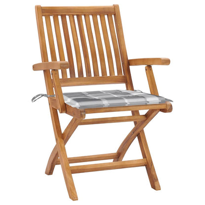 Tuinstoelen 4 St Inklapbaar Met Kussens Massief Teakhout Grijs ruitpatroon Met armleuning