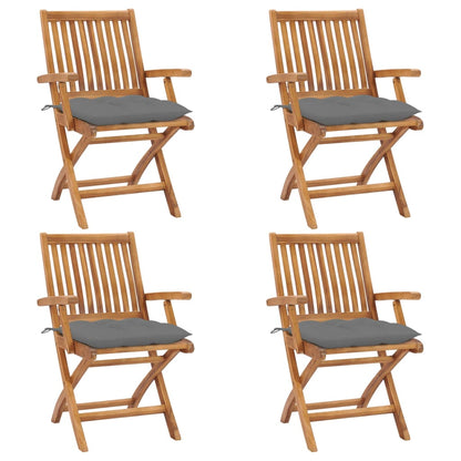 Tuinstoelen Inklapbaar Met Kussens Massief Teakhout Grijs 1 4