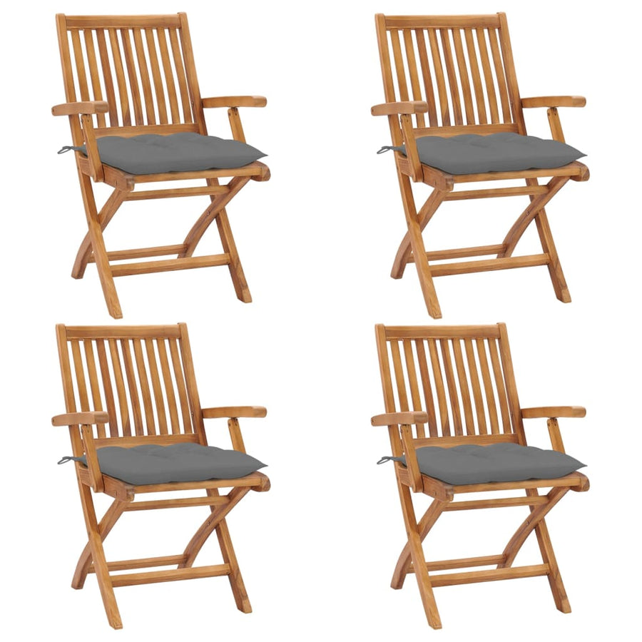 Tuinstoelen Inklapbaar Met Kussens Massief Teakhout Grijs 1 4
