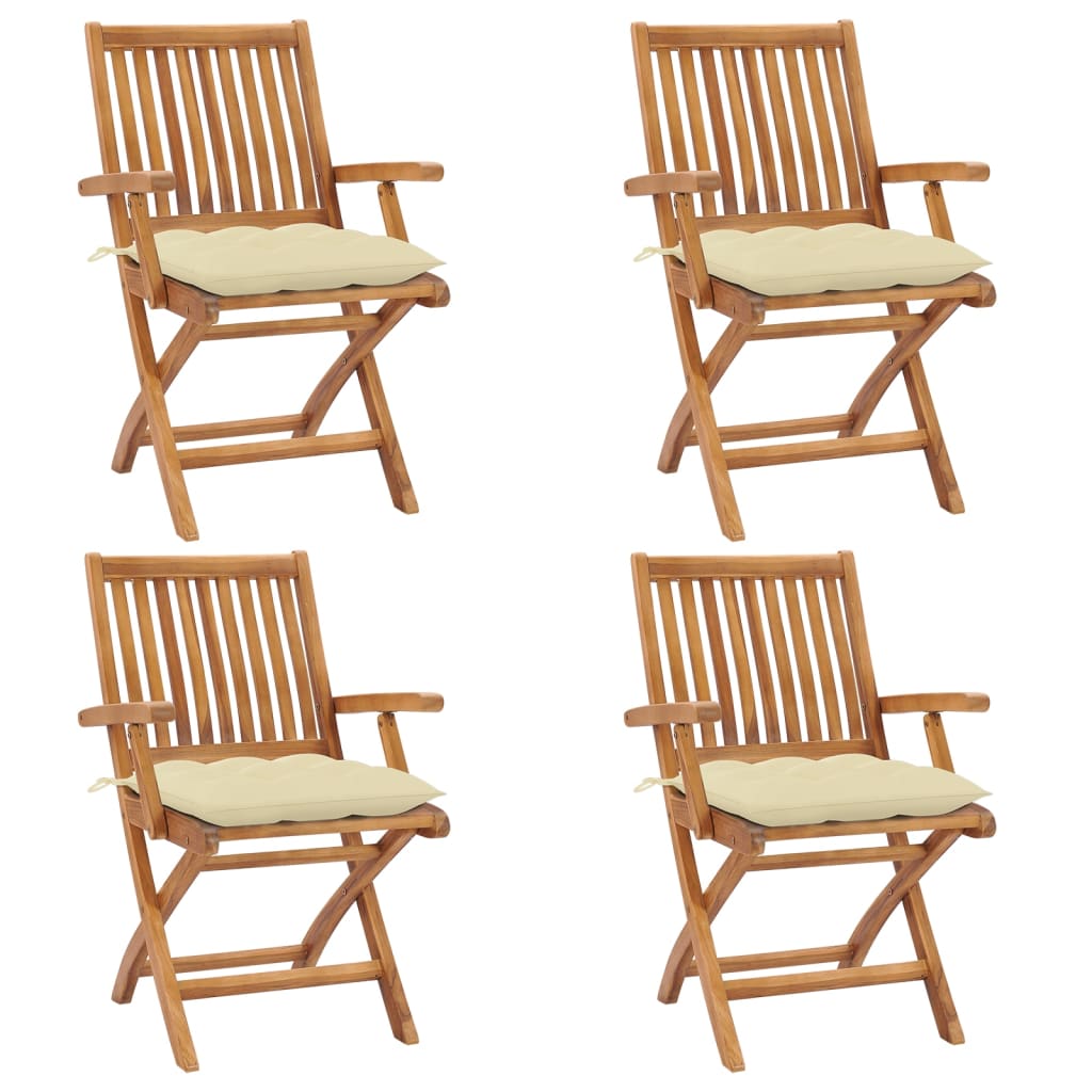 Tuinstoelen Inklapbaar Met Kussens Massief Teakhout Crème 1 4