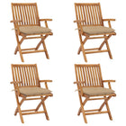Folding Garden Chairs with Cushions Solid Teak Wood Beige 1