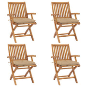 Folding Garden Chairs with Cushions Solid Teak Wood Beige 1