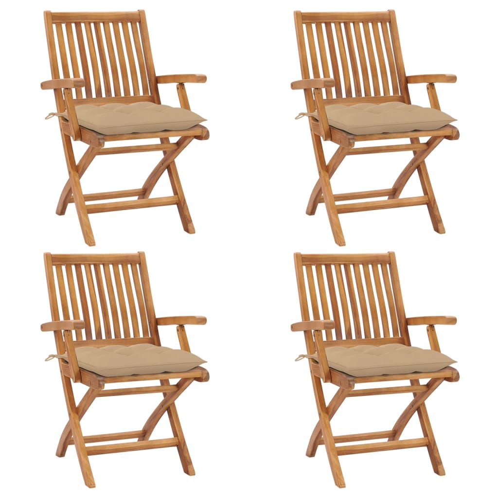 Tuinstoelen Inklapbaar Met Kussens Massief Teakhout Beige 1