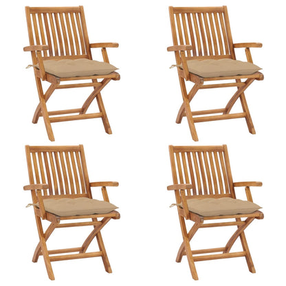 Tuinstoelen Inklapbaar Met Kussens Massief Teakhout Beige 1