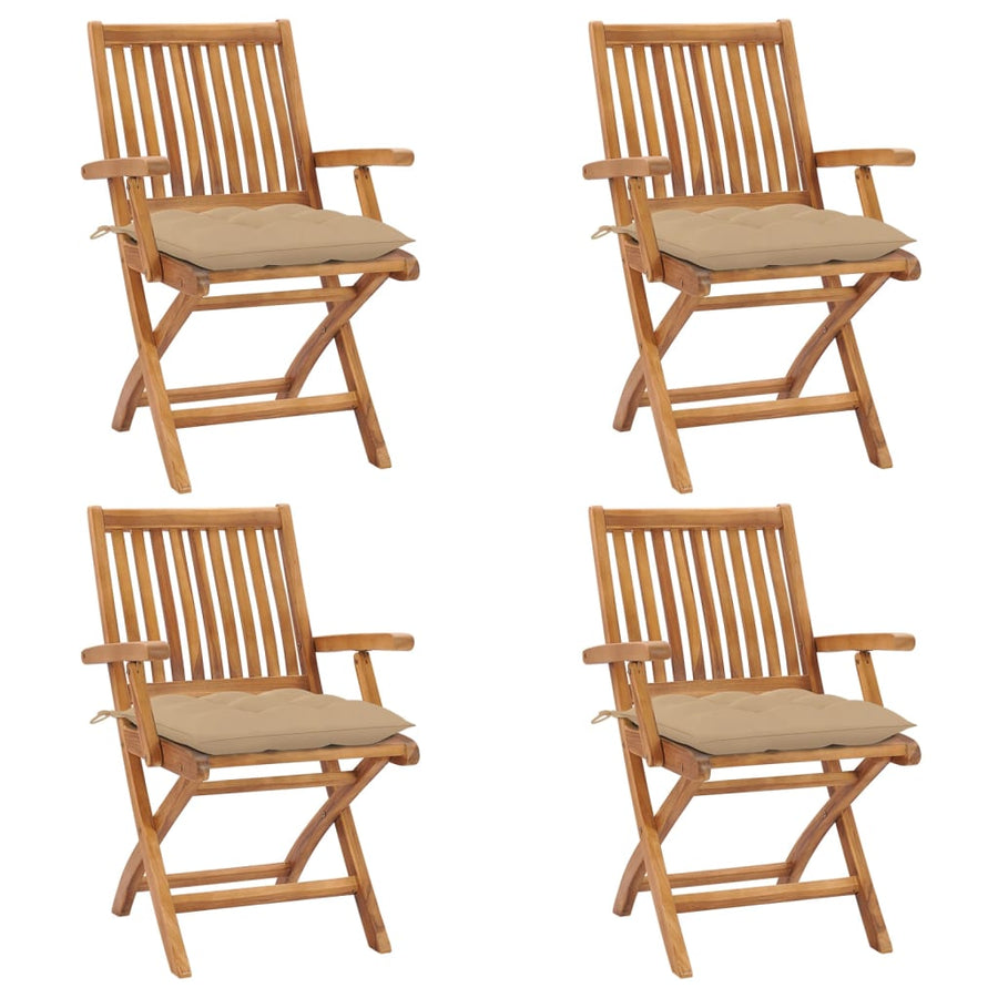 Tuinstoelen Inklapbaar Met Kussens Massief Teakhout Beige 1