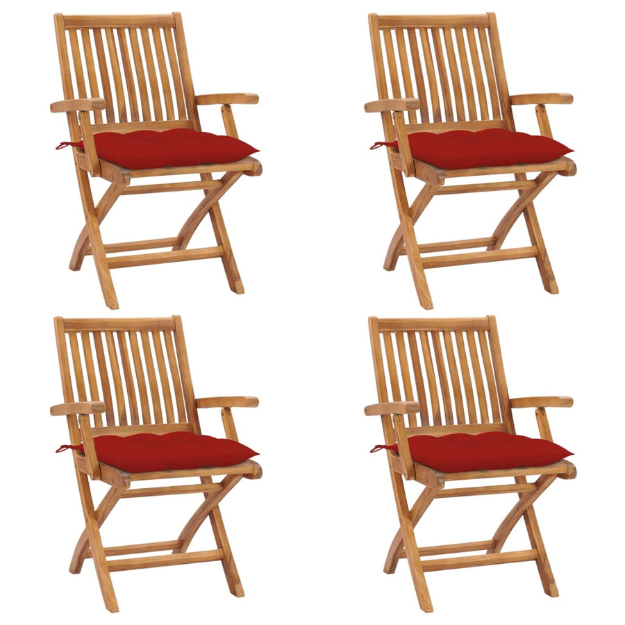 Tuinstoelen Inklapbaar Met Kussens Massief Teakhout Rood 1