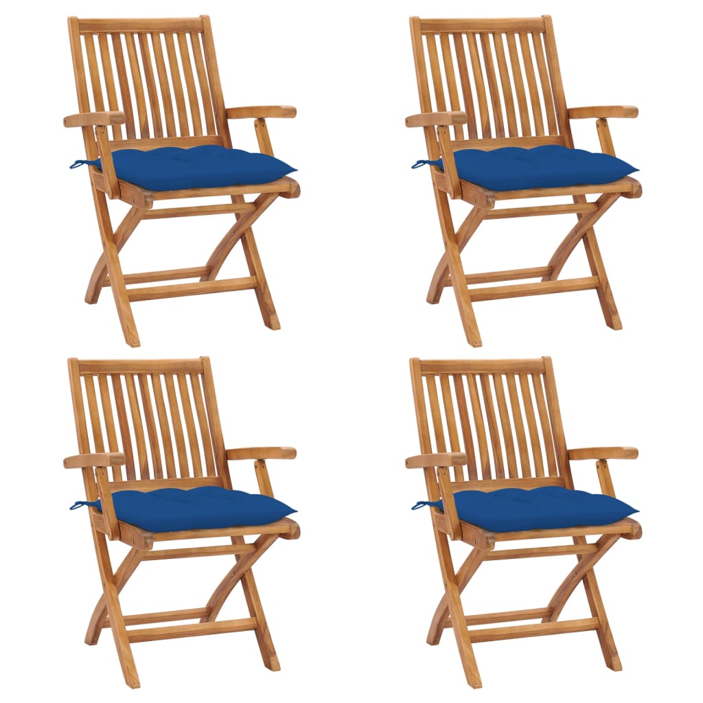 Tuinstoelen Inklapbaar Met Kussens Massief Teakhout Blauw 1 4