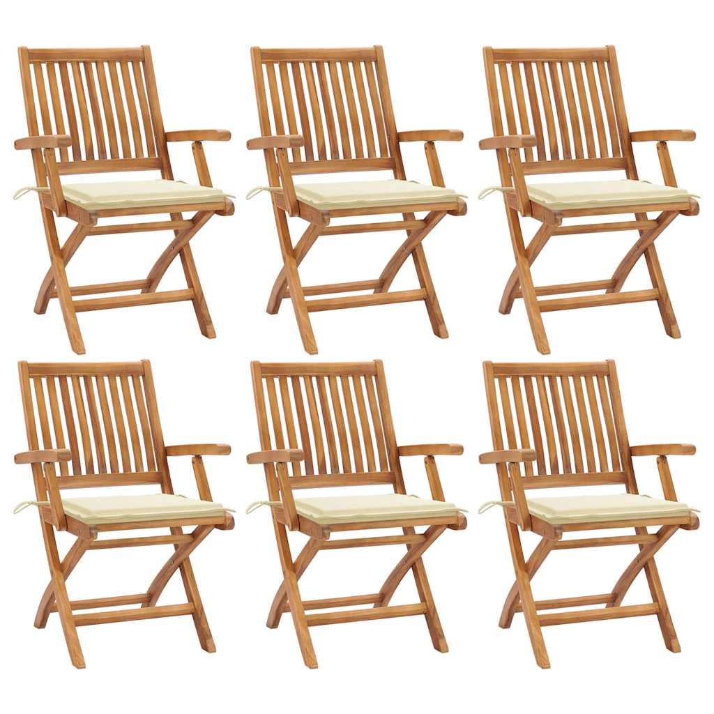 Tuinstoelen 6 St Inklapbaar Met Kussens Massief Teakhout Crème Met armleuning