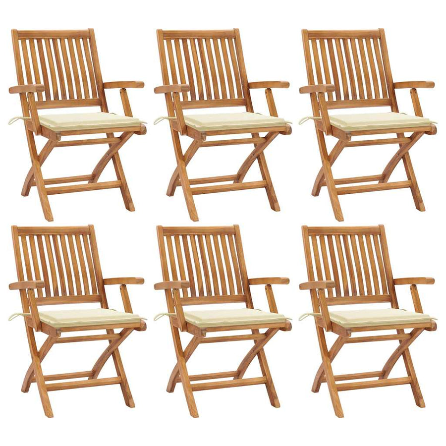 Tuinstoelen 6 St Inklapbaar Met Kussens Massief Teakhout Crème Met armleuning