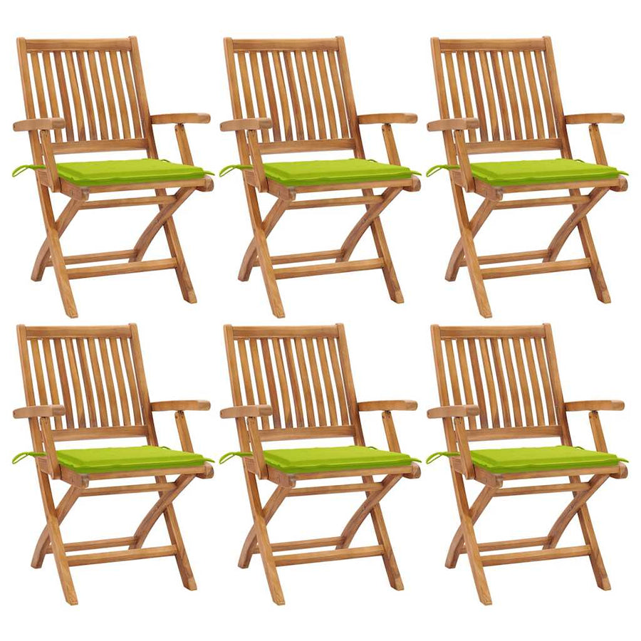 Tuinstoelen 6 St Inklapbaar Met Kussens Massief Teakhout Heldergroen Met armleuning