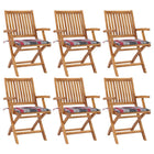 Garden chairs, 6 pcs, foldable, with cushions, solid teak wood