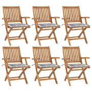 Garden chairs, 6 pcs, foldable, with cushions, solid teak wood