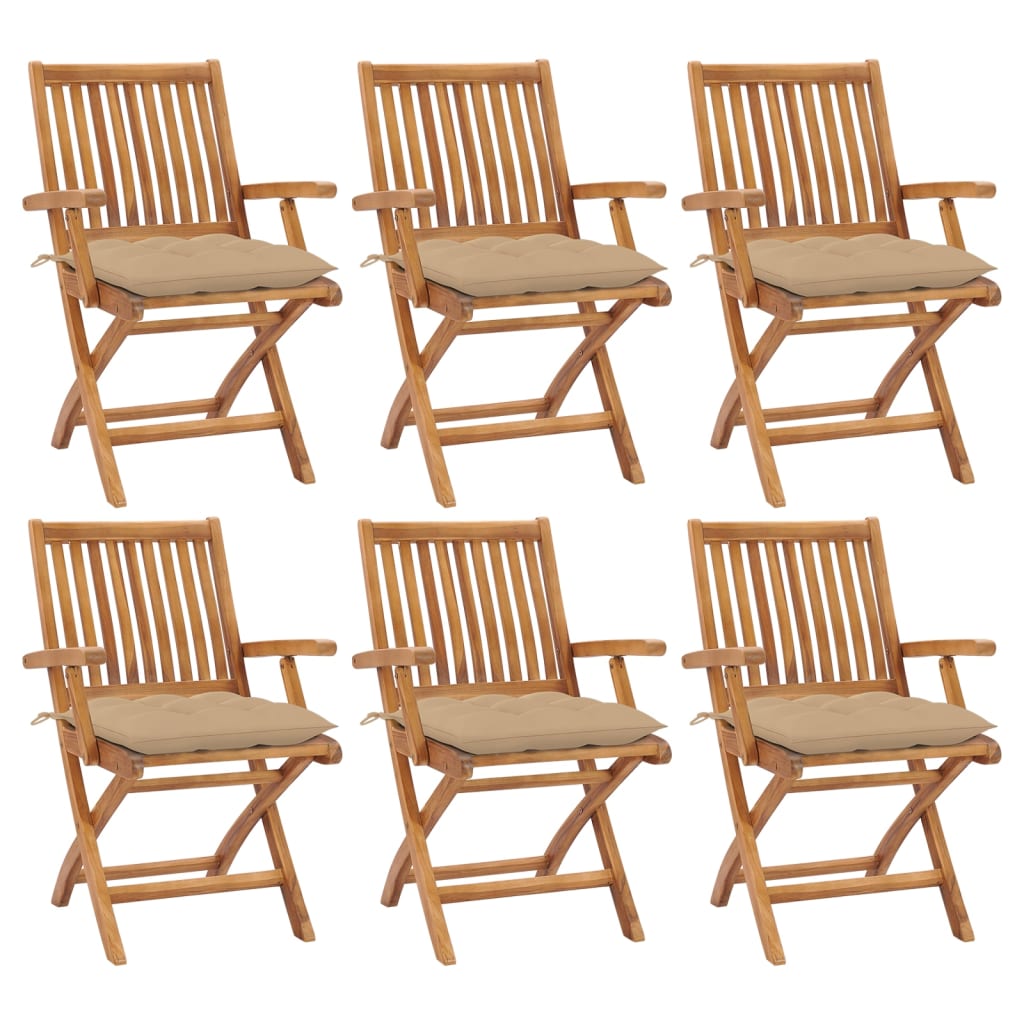 Tuinstoelen 6 St Inklapbaar Met Kussens Massief Teakhout Grijs