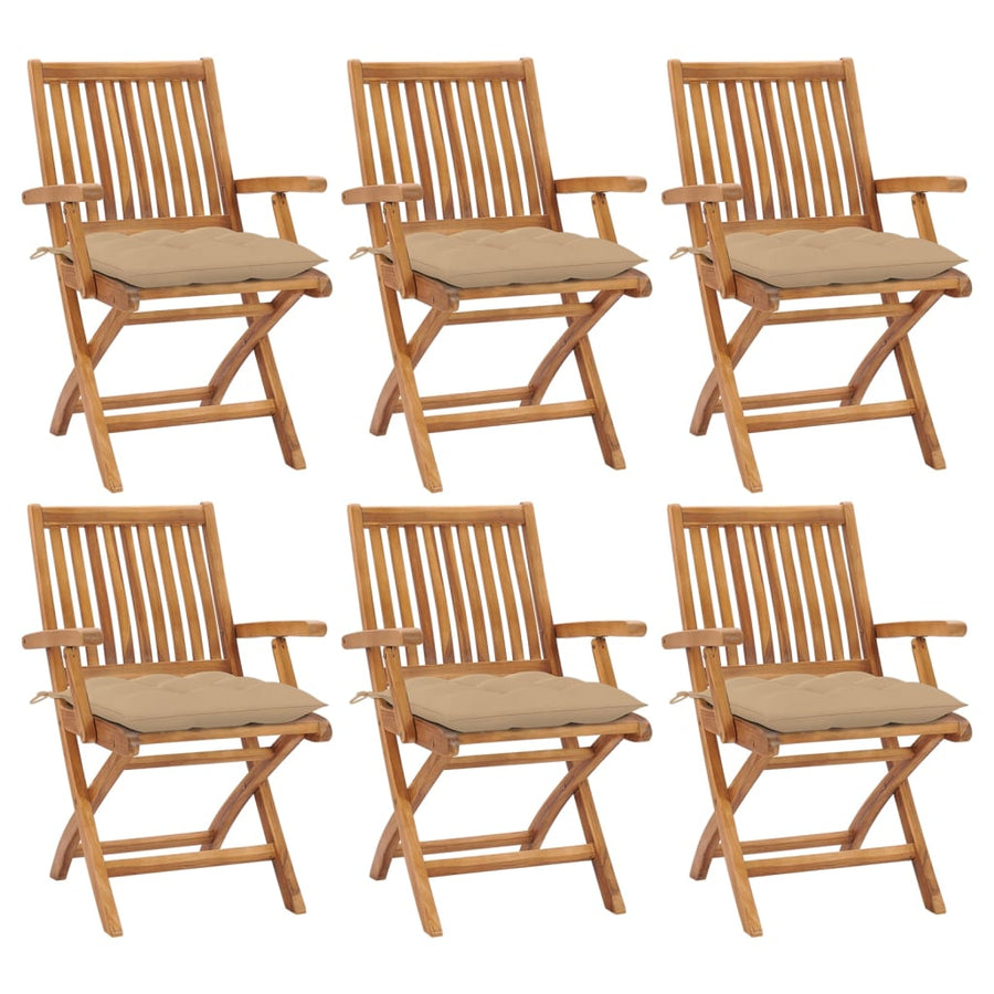 Tuinstoelen 6 St Inklapbaar Met Kussens Massief Teakhout Grijs