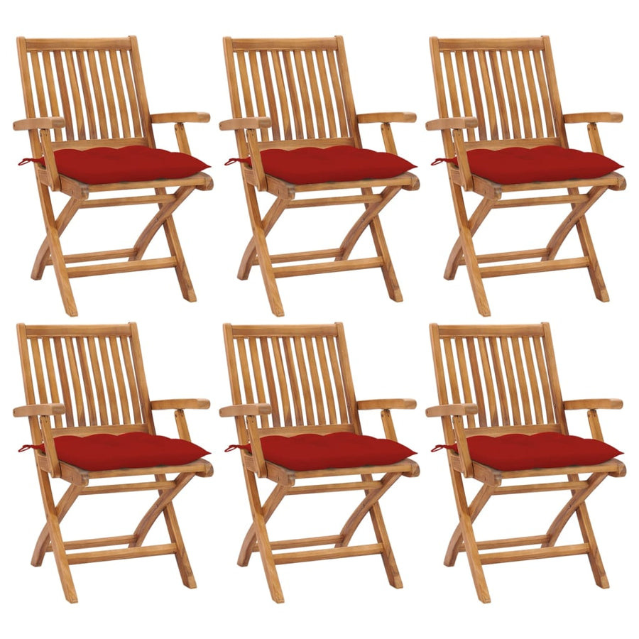 Tuinstoelen Inklapbaar Met Kussens Massief Teakhout Rood 1