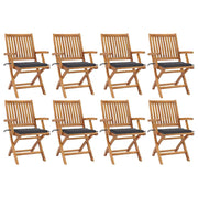 Garden chairs, 8 pcs, foldable, with cushions, solid teak