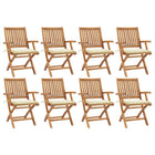 Garden chairs, 8 pcs, foldable, with cushions, solid teak