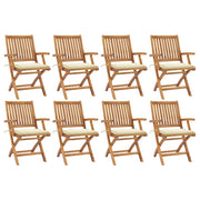 Garden chairs, 8 pcs, foldable, with cushions, solid teak