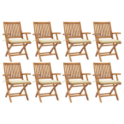 Tuinstoelen 8 St Inklapbaar Met Kussens Massief Teakhout Crème Met armleuning
