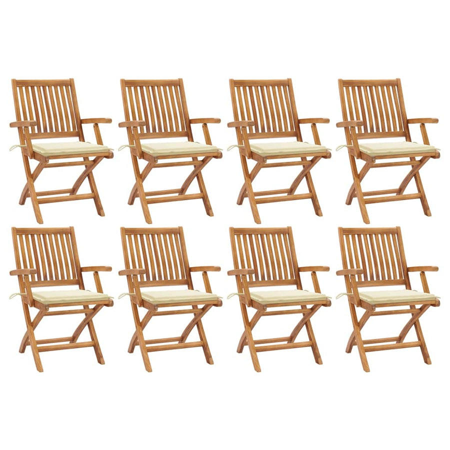 Tuinstoelen 8 St Inklapbaar Met Kussens Massief Teakhout Crème Met armleuning