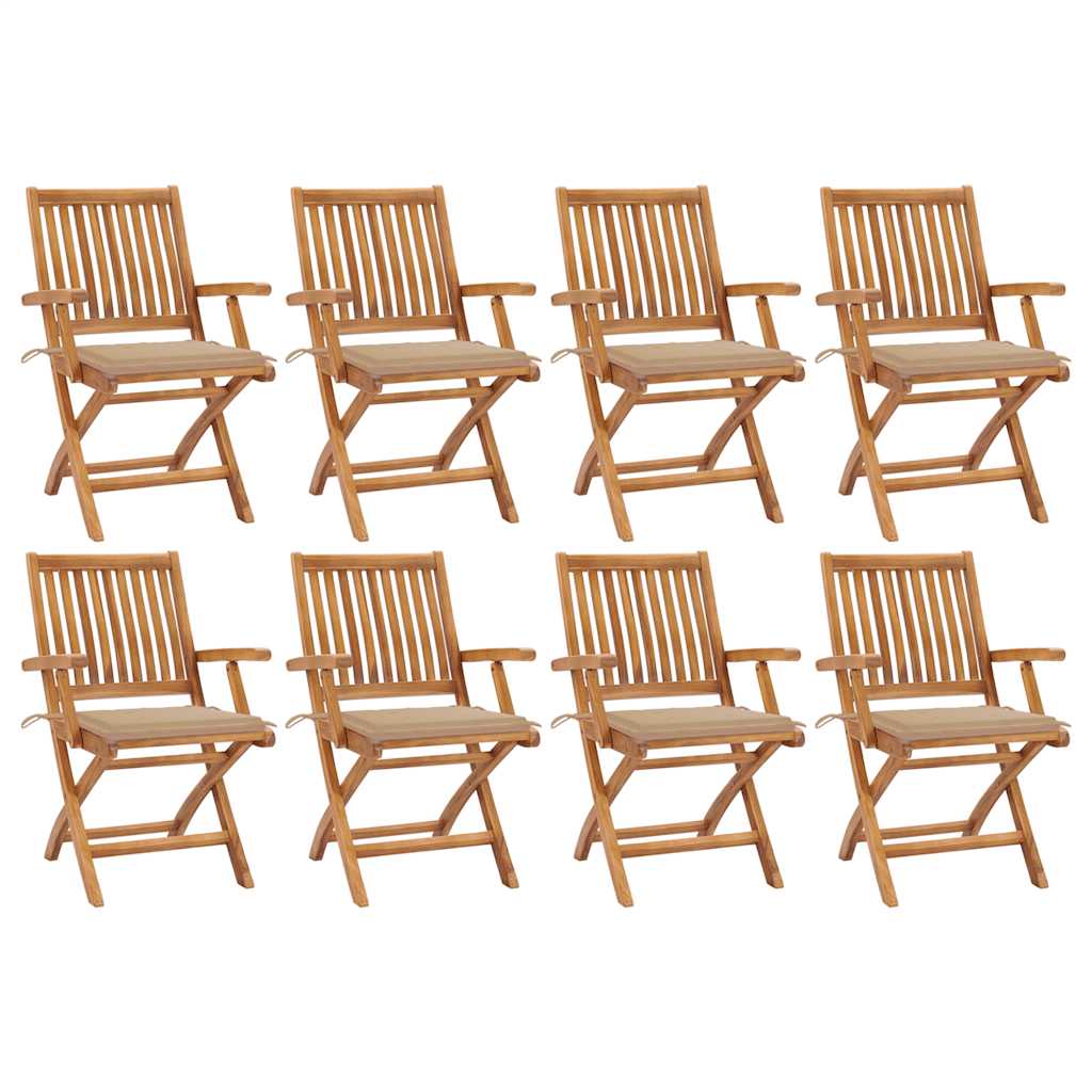 Tuinstoelen Inklapbaar Met Kussens Massief Teakhout Beige 1
