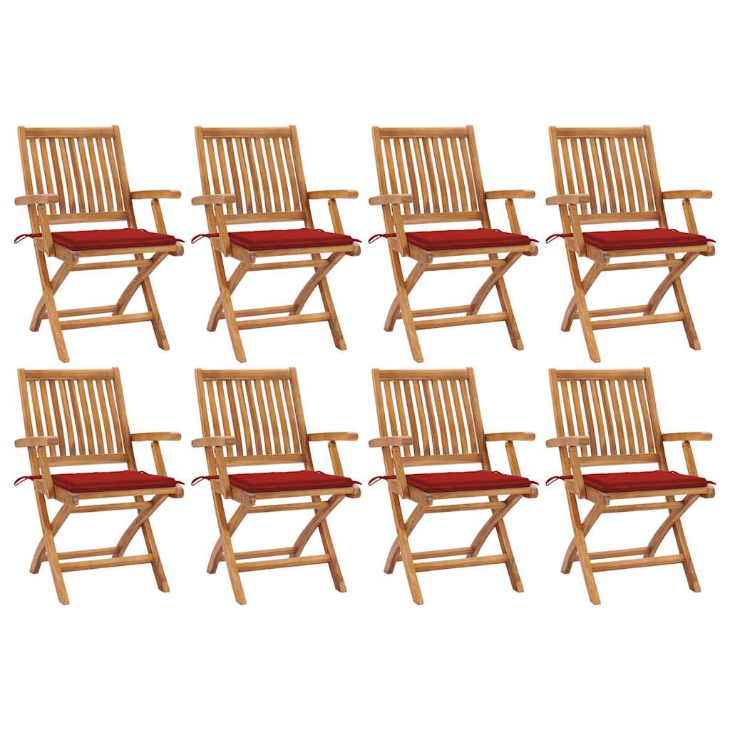 Tuinstoelen Inklapbaar Met Kussens Massief Teakhout Rood 1
