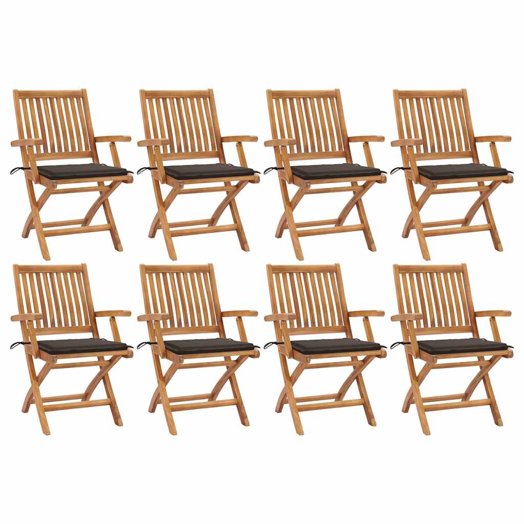 Tuinstoelen 8 St Inklapbaar Met Kussens Massief Teakhout Taupe Met armleuning