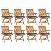 Garden chairs, 8 pcs, foldable, with cushions, solid teak