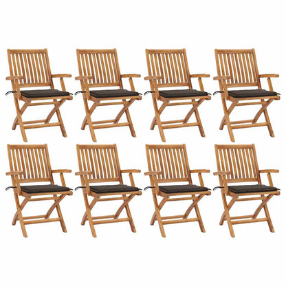 Tuinstoelen 8 St Inklapbaar Met Kussens Massief Teakhout Taupe Met armleuning