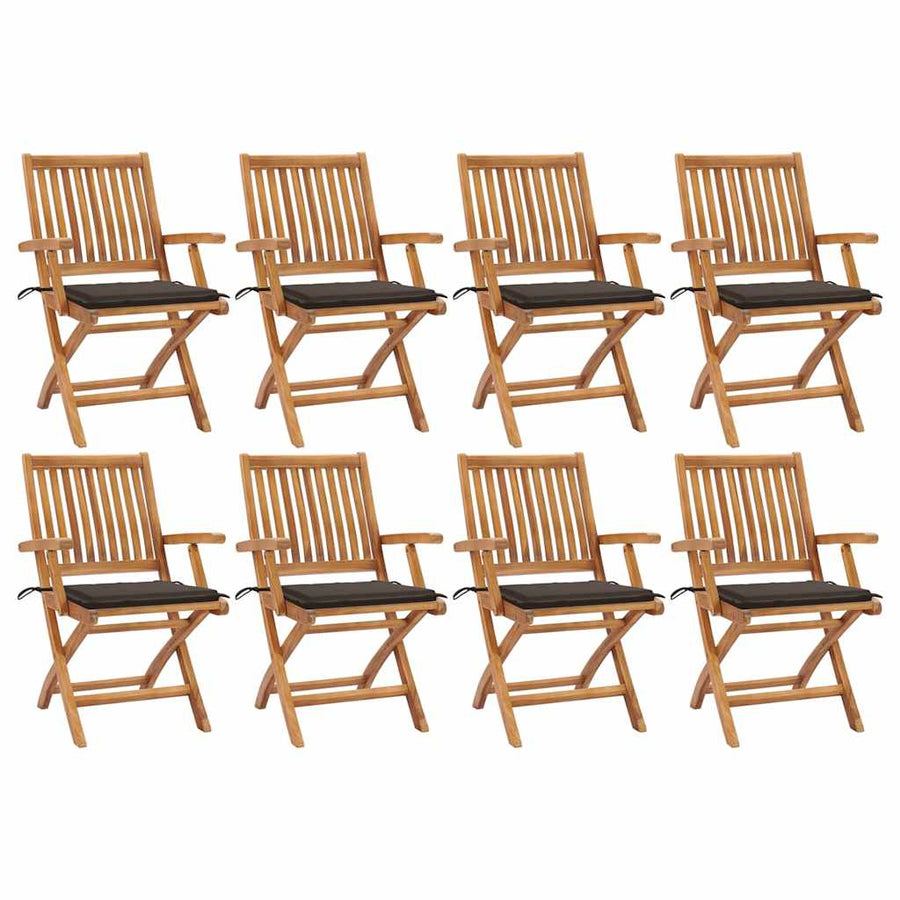 Tuinstoelen 8 St Inklapbaar Met Kussens Massief Teakhout Taupe Met armleuning