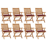 Garden chairs, 8 pcs, foldable, with cushions, solid teak