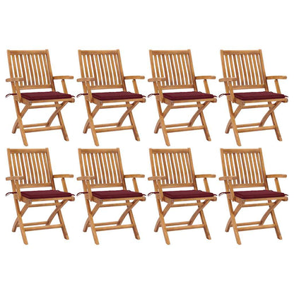 Tuinstoelen 8 St Inklapbaar Met Kussens Massief Teakhout Wijnrood Met armleuning