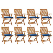 Garden Chairs Foldable With Cushions Solid Teak Royal Blue 1