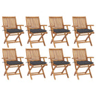 Garden chairs, 8 pcs, foldable, with cushions, solid teak