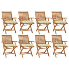Garden chairs, 8 pcs, foldable, with cushions, solid teak